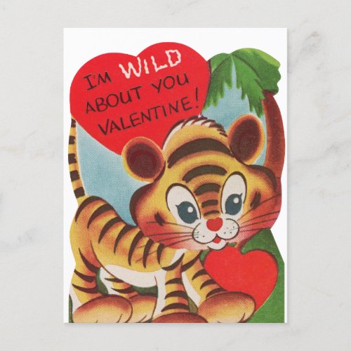 Cute retro vintage Valentine wild tiger Holiday Postcard