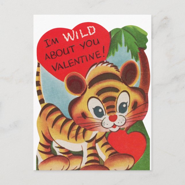 Cute retro vintage Valentine wild tiger Holiday Postcard (Front)