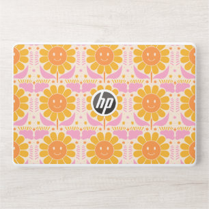 Cute Retro Vintage Yellow Pink Flower Pattern HP Laptop Skin
