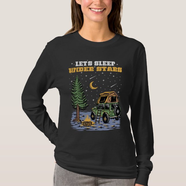 Cute Retro Wanderlust Let'S Sleep Under Stars T-Shirt (Front)