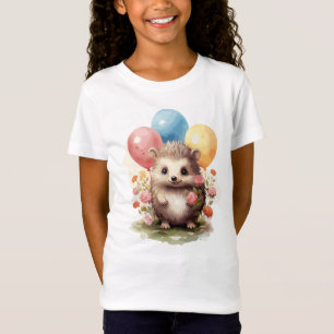 Cute Retro Watercolor Hedgehog with Balloons T-Shirt