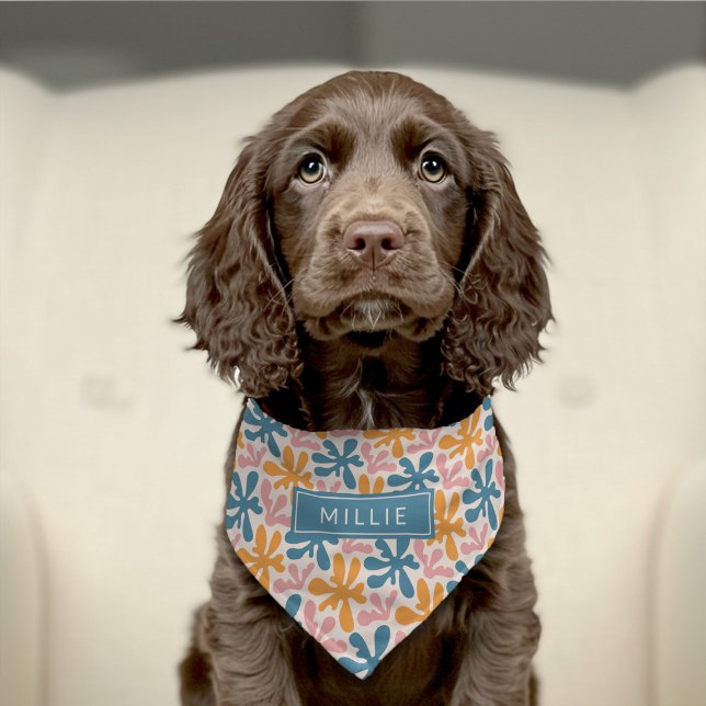 Cute Retro Wavy Flowers Pattern Name  Pet Bandana Collar (Creator Uploaded)