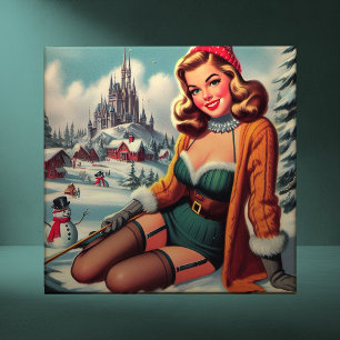 Cute Retro Winter Pin-up Ceramic Tile