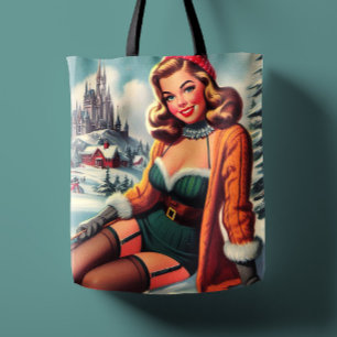 Cute Retro Winter Pin-up Tote Bag