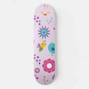 Cute Retro Y2K Birds and Bees Playful Aesthetic Skateboard