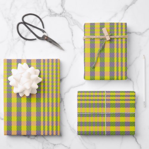 Cute Retro Yellow and Pink Glen Plaid Check Wrapping Paper Sheets