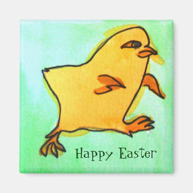 Cute retro yellow Easter chick art magnet (Front)