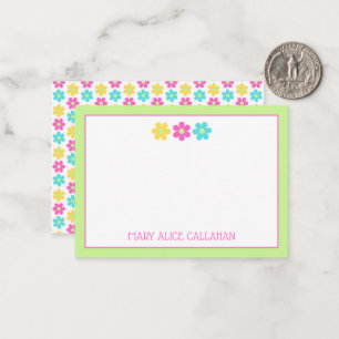 Cute Retro Yellow Pink Blue Daisies Note Card