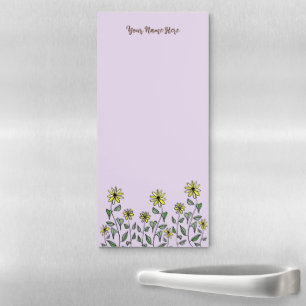 Cute Retro Yellow Wildflowers Lavender Floral Magnetic Notepad