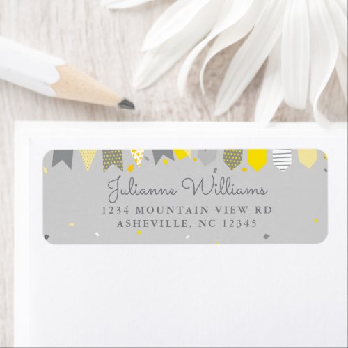 Cute Return Address Party Yellow Gray Banner Label