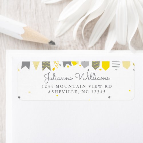 Cute Return Address Party Yellow Gray White Label