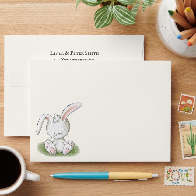 Cute Return Address White Rabbit Envelope (Desk)