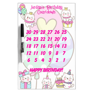 Cute reusable Birthday Countdown cats Dry Erase Board