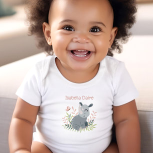 Cute Rhino Boho Name Monogram Girl Baby Bodysuit