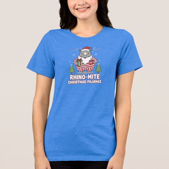 Cute Rhino Christmas Pajamas PNG | Funny Holiday  Tri-Blend Shirt (Front)