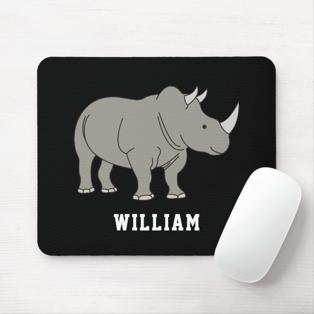 Cute Rhino Personalized Custom Name Back To School Mouse Pad (With Mouse)