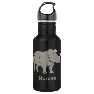 Cute Rhino Personalized Custom Name Back To School Stainless Steel Water Bottle