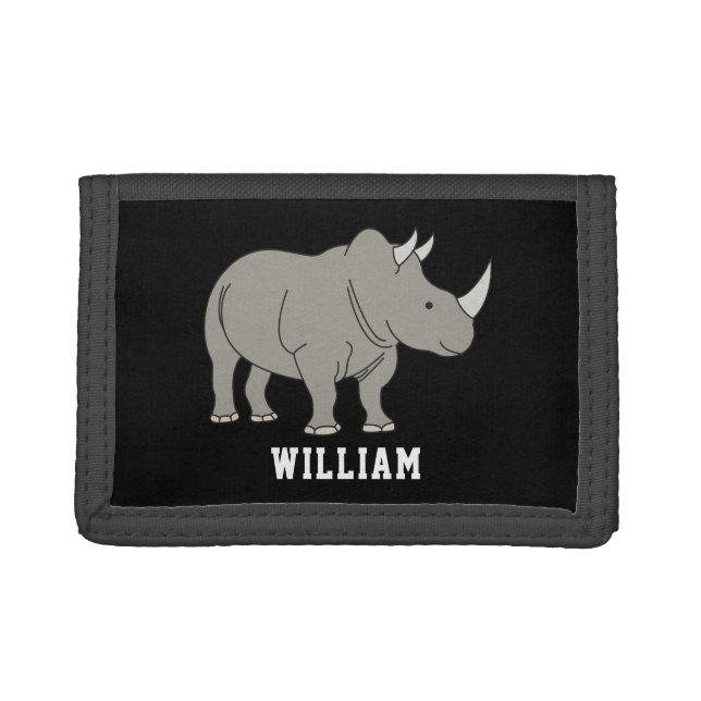 Cute Rhino Personalized Custom Name Back To School Trifold Wallet (Front)