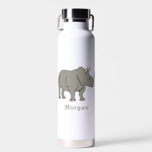 Cute Rhino Personalized Custom Name Back To School Water Bottle