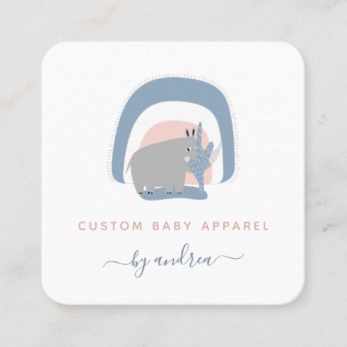 Cute Rhino Rainbow Baby Boutique Nanny Babysitter  Square Business Card
