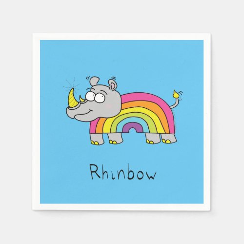 Cute Rhino Rainbow Rhinoceros Kids Cartoon Napkins