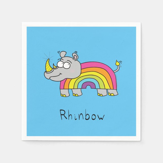 Cute Rhino Rainbow Rhinoceros Kids Cartoon Napkins (Front)