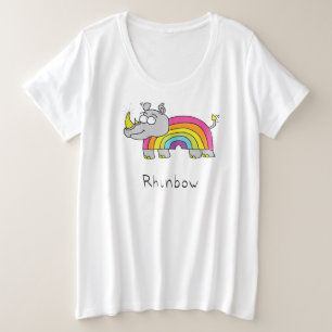 Cute Rhino Rainbow Rhinoceros Kids Cartoon Plus Size T-Shirt