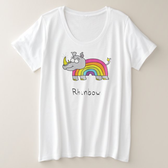 Cute Rhino Rainbow Rhinoceros Kids Cartoon Plus Size T-Shirt (Design Front)