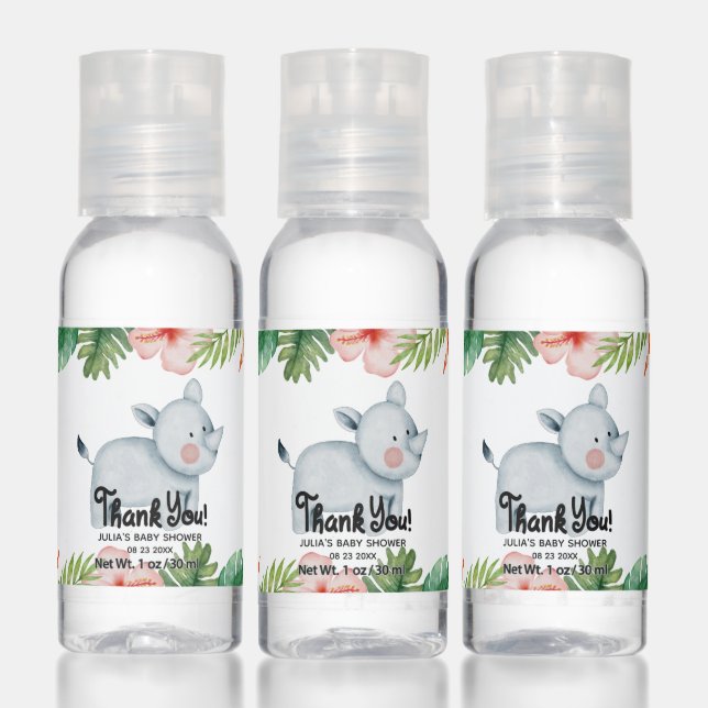 Cute Rhino Safari Animal Thank You Baby Shower Hand Sanitizer (Set)