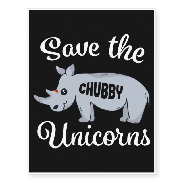 Cute Rhino Save The Chubby Unicorns Temporary Tattoos (Front)