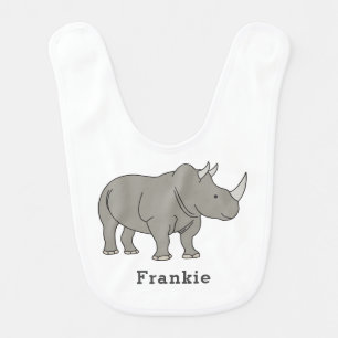 Cute Rhino Unique Boy Personalized Custom Name Baby Bib