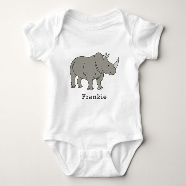 Cute Rhino Unique Boy Personalized Custom Name Baby Bodysuit (Front)