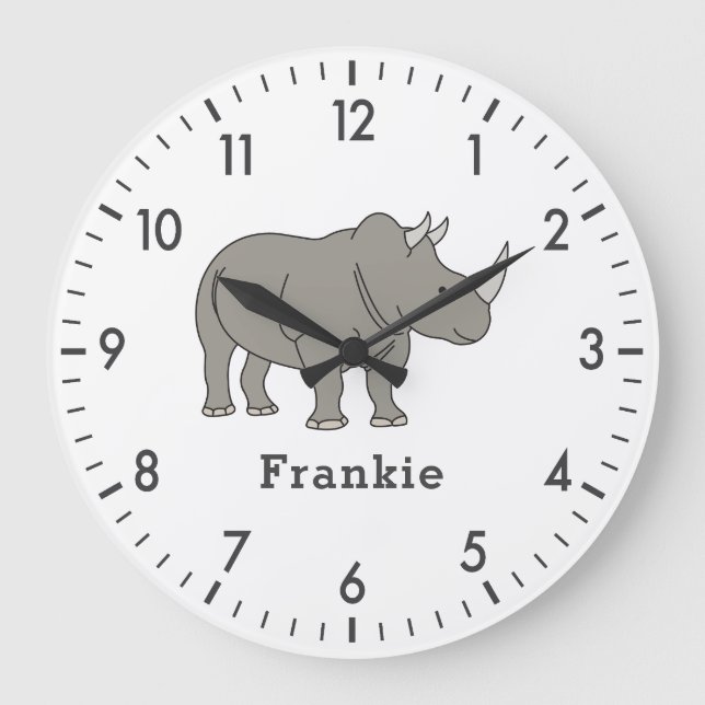 Cute Rhino Unique Boy Personalized Custom Name Large Clock (Front)