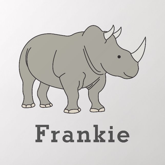 Cute Rhino Unique Boy Personalized Custom Name Wall Decal (Insitu 2)