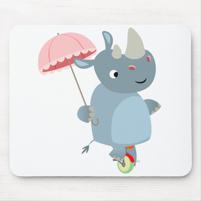 Cute Rhino with Umbrella on Unicycle Mousepad
