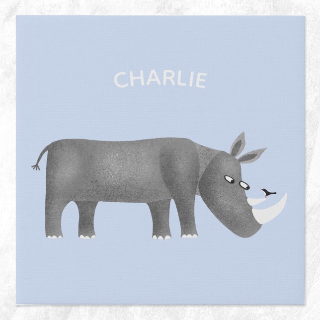 Cute Rhinoceros Animal Lover Custom Name Faux Canvas Print (Rhino personalized name faux canvas art print)
