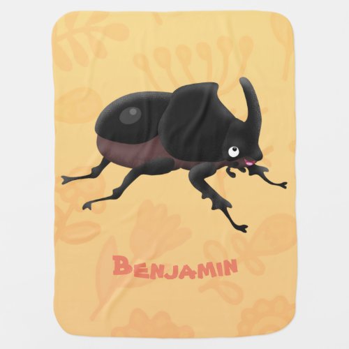 Cute rhinoceros beetle cartoon illustration baby blanket