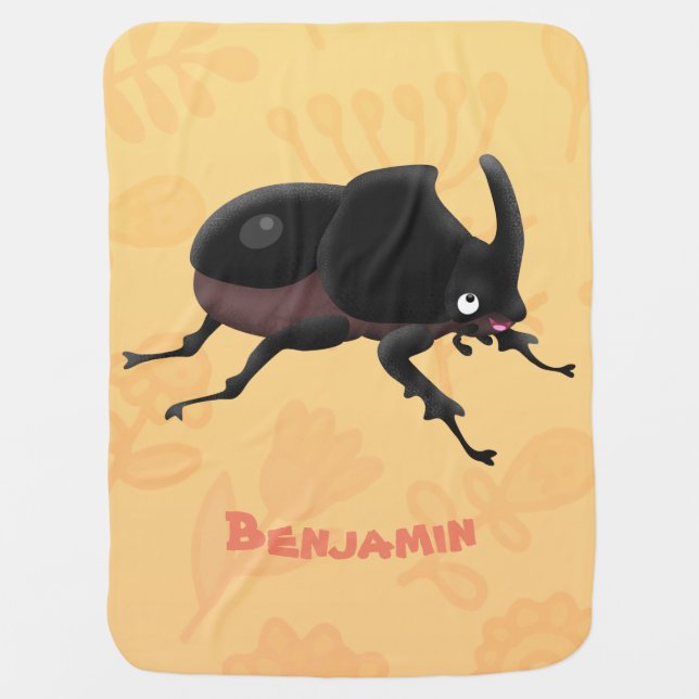 Cute rhinoceros beetle cartoon illustration baby blanket (Front)