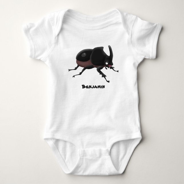 Cute rhinoceros beetle cartoon illustration baby bodysuit (Front)