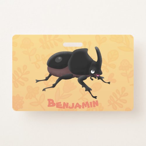 Cute rhinoceros beetle cartoon illustration badge