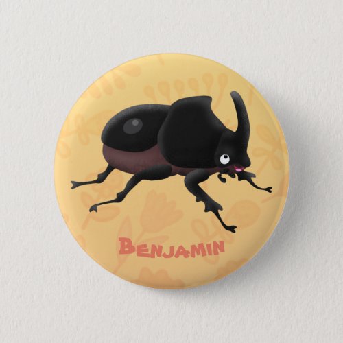 Cute rhinoceros beetle cartoon illustration button