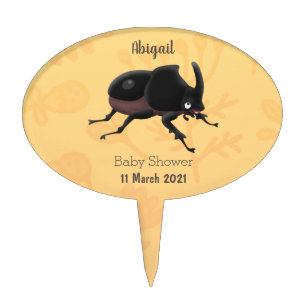 Cute rhinoceros beetle cartoon illustration cake topper