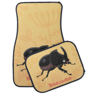 Cute rhinoceros beetle cartoon illustration  car floor mat