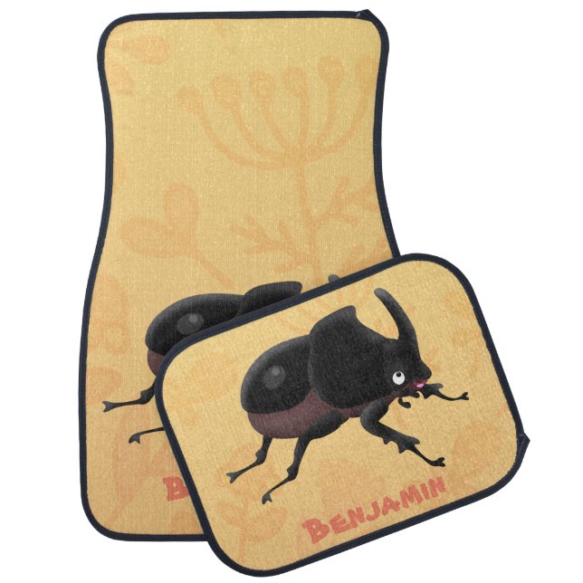 Cute rhinoceros beetle cartoon illustration  car floor mat (Set)