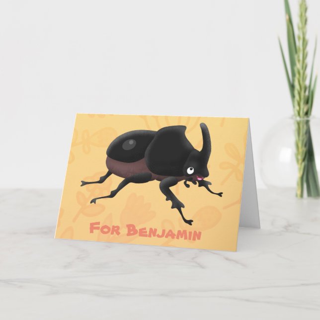 Cute rhinoceros beetle cartoon illustration card (Front)