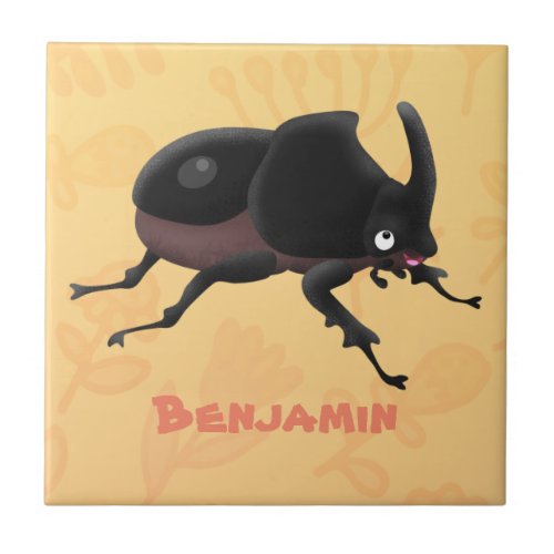 Cute rhinoceros beetle cartoon illustration ceramic tile