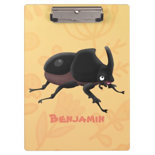 Cute rhinoceros beetle cartoon illustration clipboard