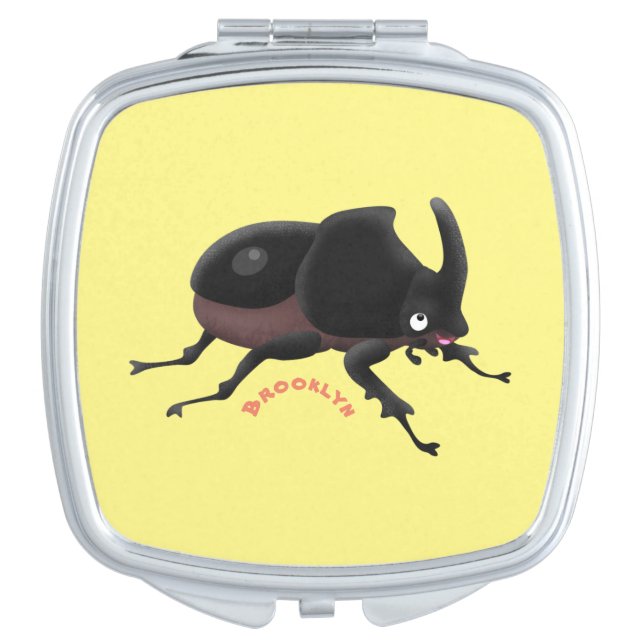 Cute rhinoceros beetle cartoon illustration compact mirror (Front)