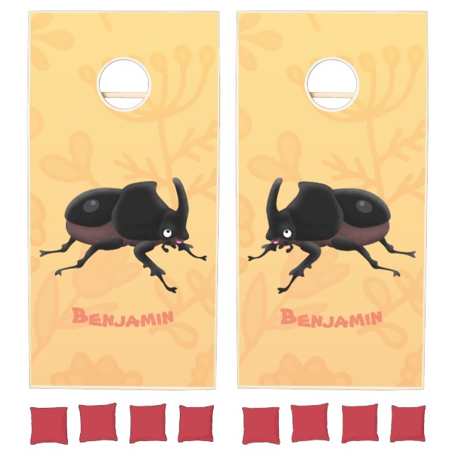 Cute rhinoceros beetle cartoon illustration cornhole set (Set)