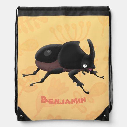 Cute rhinoceros beetle cartoon illustration drawstring bag